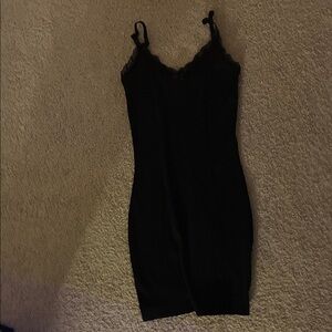 Divided Black Lace Trim Chemise